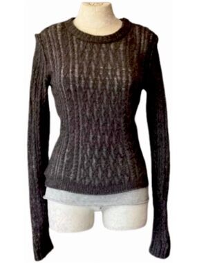 INHABIT Luxury Yak Wool Blend Cable Knit Crewneck Sweater Charcoal Gray Size S